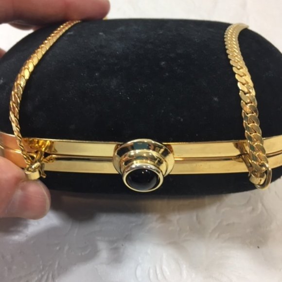 Vintage Morgan Taylor Black Velvet Hard Case Evening Purse Crossbody 4.5x2x3.5 - Picture 5 of 12
